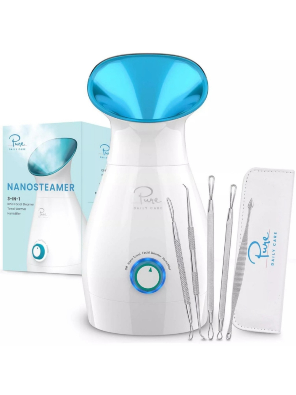 Pure Daily Care 5-Piece NanoSteamer Large 3-in-1 Skin Care Kit NIB Facial Towel